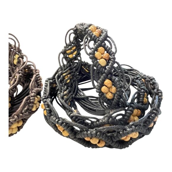 Vintage Pair Macramé Western Belts Ladies Black Brown Beaded 30” (plus) x 1.25” - Picture 7 of 8